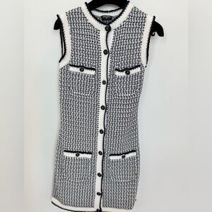 CHANEL Black and White Tweed Midi Dress